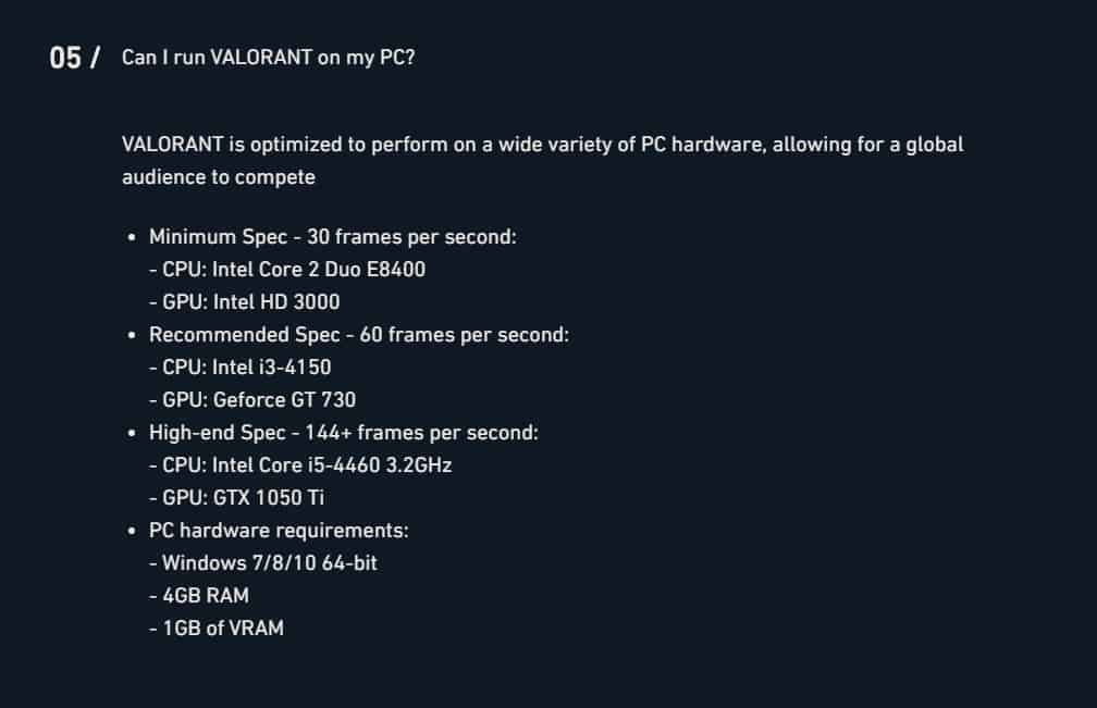 Valorant Minimum Requirements