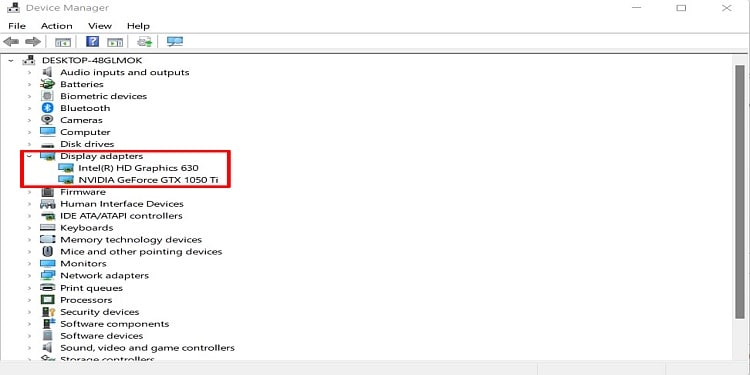 Device Manager Graphic Card