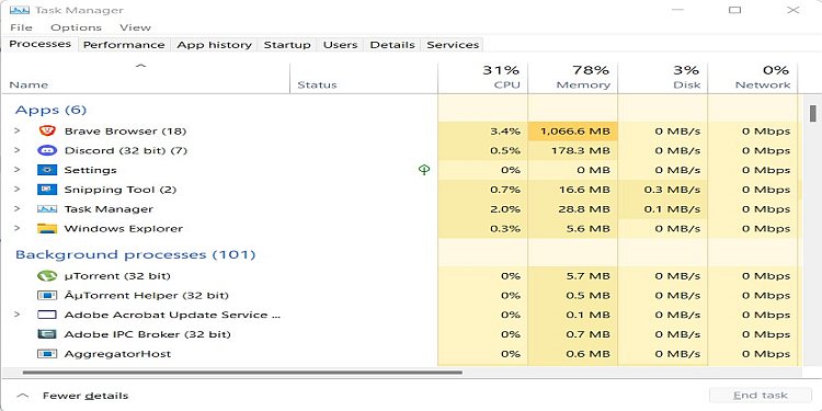 Task Manager Processes