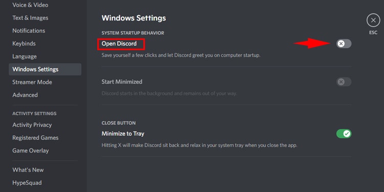 Turn Off Open Discord