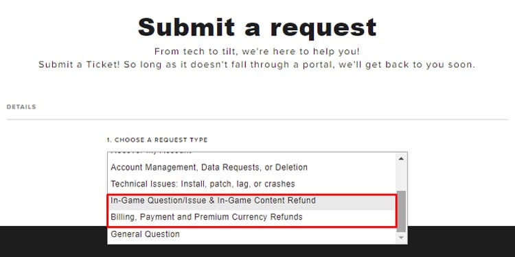 Choose request type