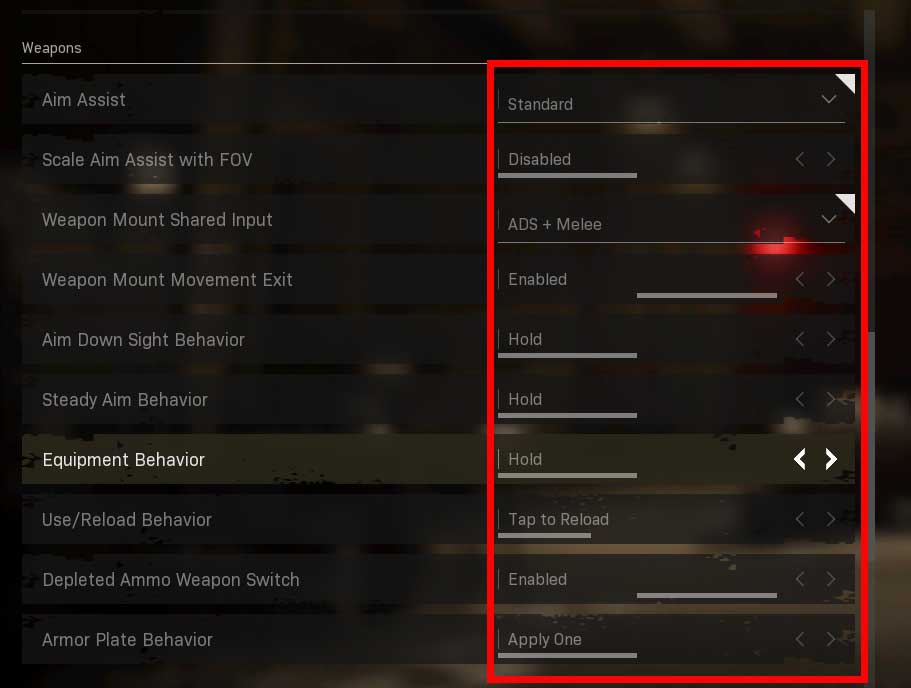 Weapon Settings