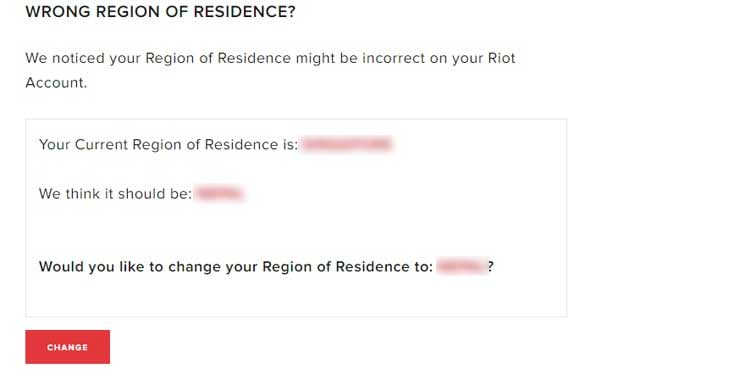 Wrong Region of Residence