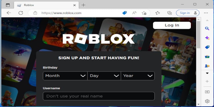 Web browser Roblox