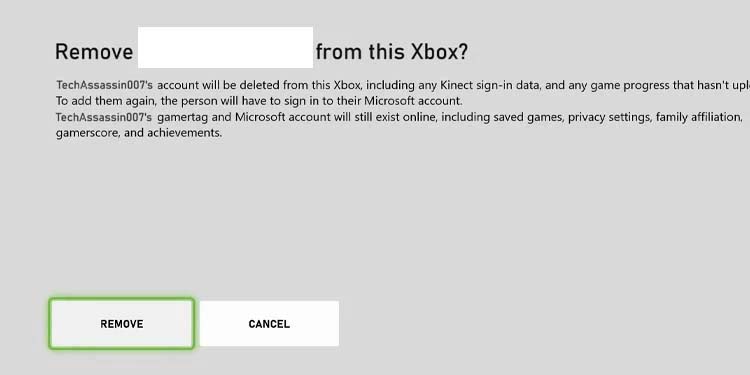 remove account xbox