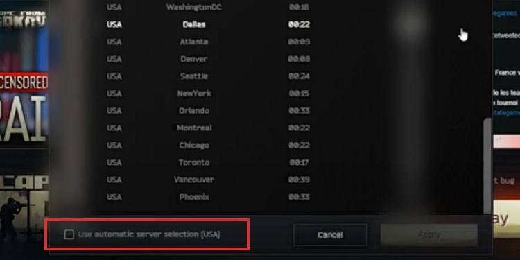 select server escape from tarkov
