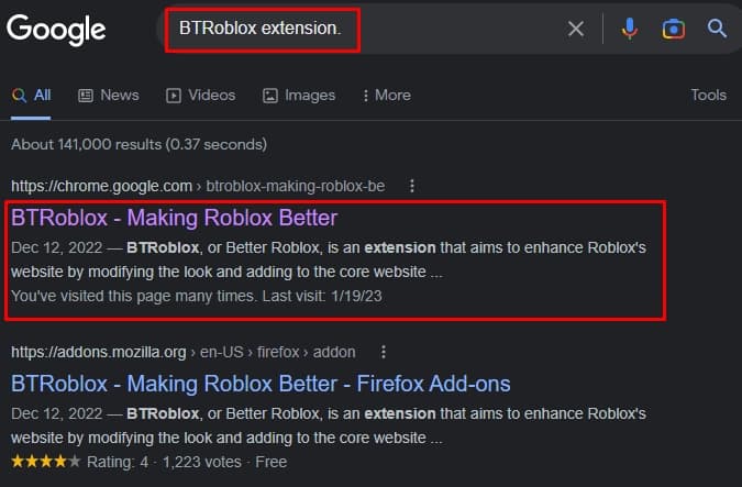 BTRoblox extension