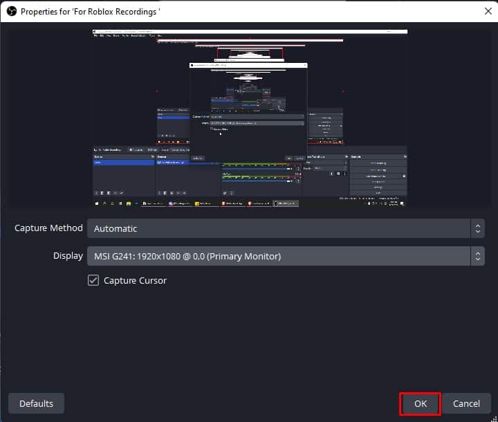 OBS Properties Window