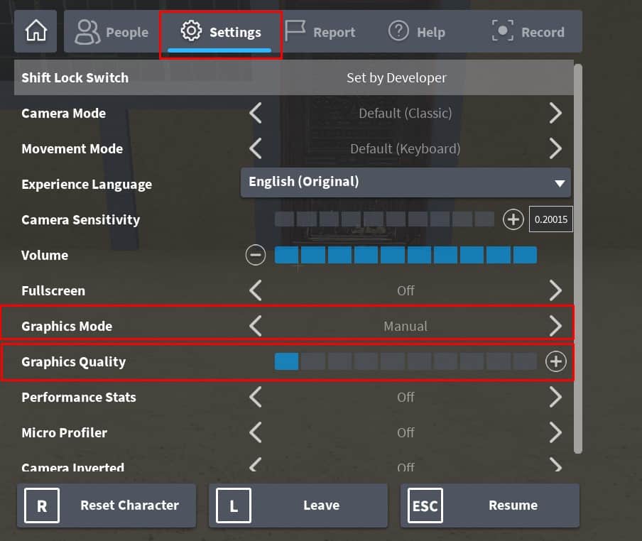 change the graphical settings and modechange the graphical settings and mode