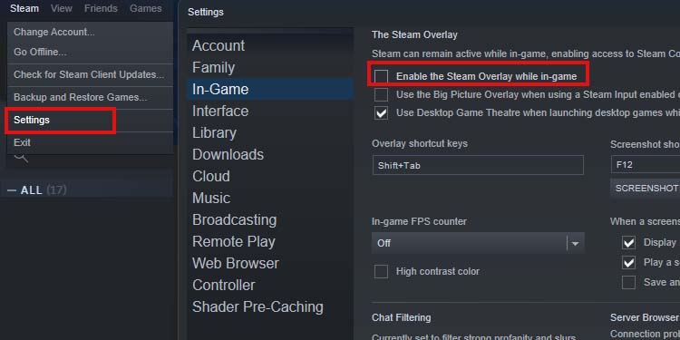disable the steam overlay