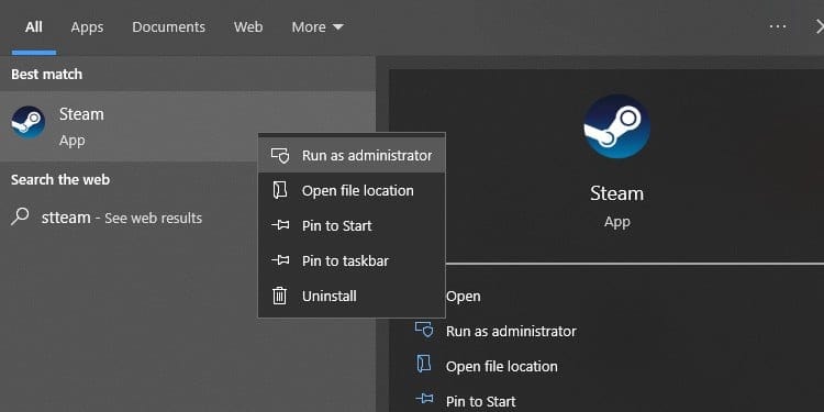 open steam as administrator