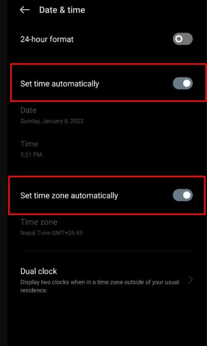 set time automatically and Set time zone automatically