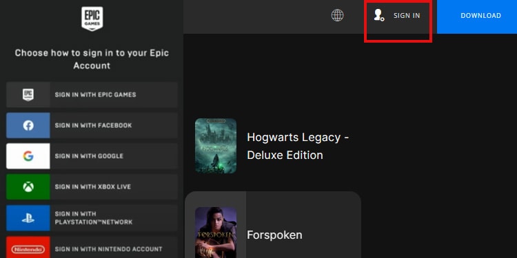 sing in epic games launcher