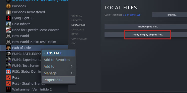 verify integrity steam path of exile