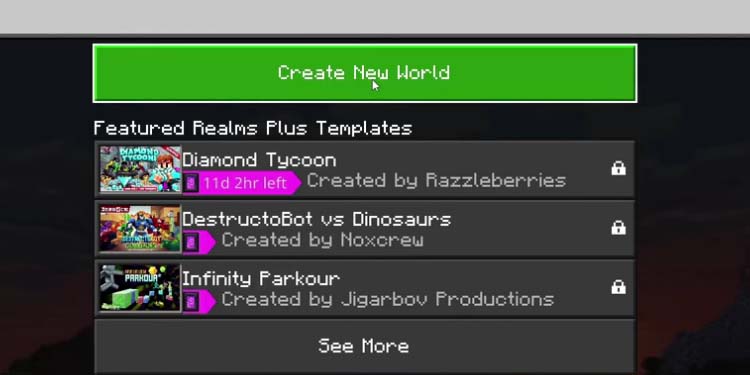 create new world bedrock edition