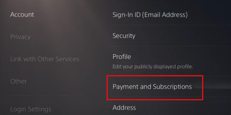 payment and subscriptions ps5