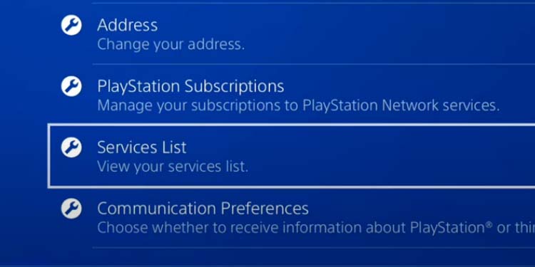 services list ps4