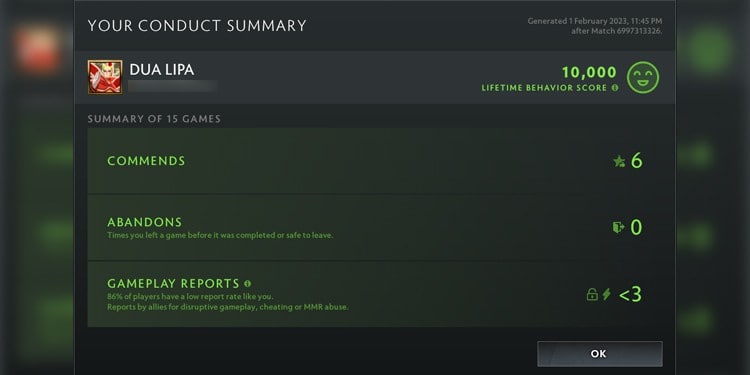 dota behavior score