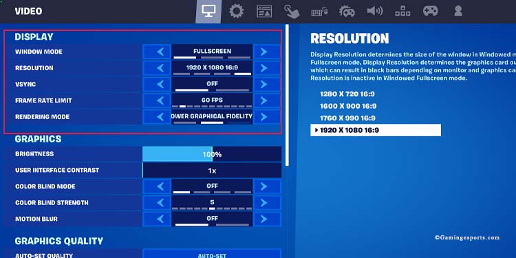 display settings fortnite