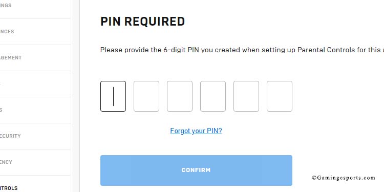 parental control pin