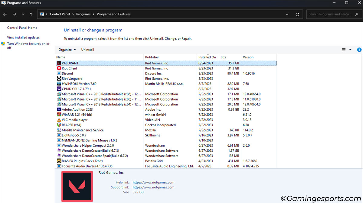 doubleclicking-valorant-in-programs-and-features-panel
