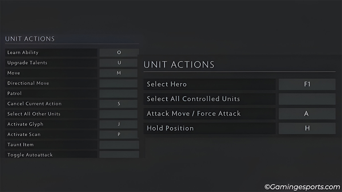 Unit Action Keys
